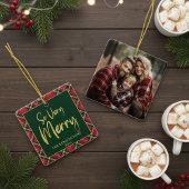 Red Tartan Plaid Vakantiefoto Kerst Keramisch Ornament