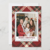 Red Tartan Plaid with Christmas Family Photo Feestdagenkaart (Voorkant)