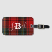 Red Tartan Pset Checkered Scotland Monogram Name Bagagelabel (Voorkant (horizontaal))