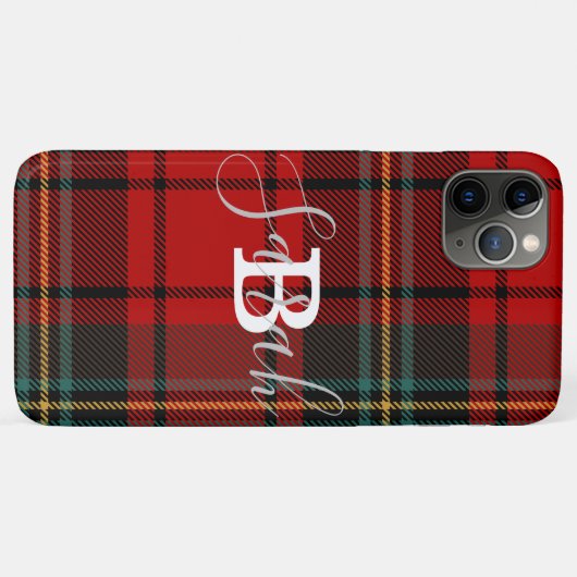 Red Tartan Pset Checkered Scotland Monogram Name Case-Mate iPhone Case (Achterkant (horizontaal))