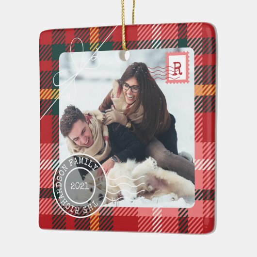 Red Tartan Pset Delivery Parcel 2 Fotofamilie Keramisch Ornament (Links)
