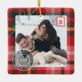 Red Tartan Pset Delivery Parcel 2 Fotofamilie Keramisch Ornament (Voorkant)