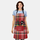 Red Tartan Pset Faux Pocket Spoon & Whisk Apron Schort (Gedragen)