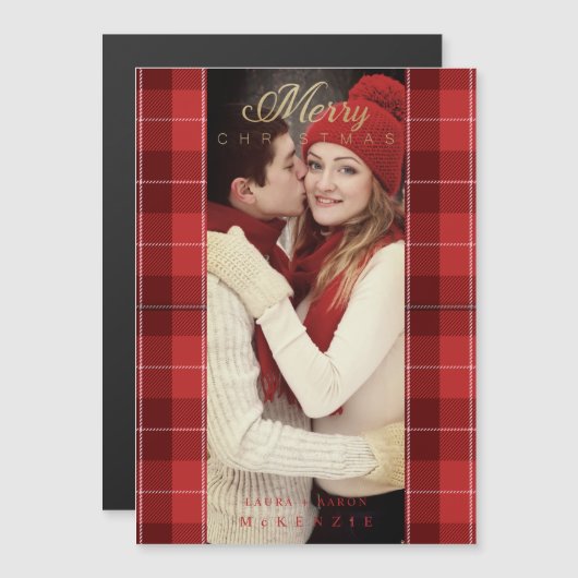 Red Tartan Pset First Merry kerstfoto (Voorkant / Achterkant)