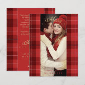 Red Tartan Pset First Merry kerstfoto Feestdagenkaart (Voorkant / Achterkant)