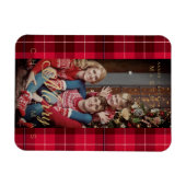 Red Tartan Pset Merry Kerstfamilie Foto Magneet (Horizontaal)