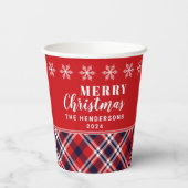 Red Tartan Pset Moderne Persoonlijke Kerstmis Papieren Bekers (Achterkant)