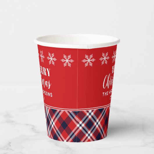 Red Tartan Pset Moderne Persoonlijke Kerstmis Papieren Bekers (Rechts)