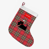 Red Tartan Pset Pattern Scottish Terrier Dog Grote Kerstsok (Voorkant (Hangend))
