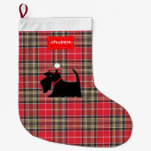 Red Tartan Pset Pattern Scottish Terrier Dog Grote Kerstsok (Voorkant)