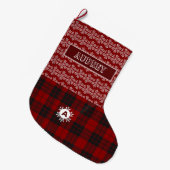 Red Tartan Pset Snow Flake Cute Monogram Grote Kerstsok (Voorkant (Hangend))