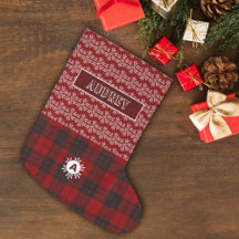 Red Tartan Pset Snow Flake Cute Monogram