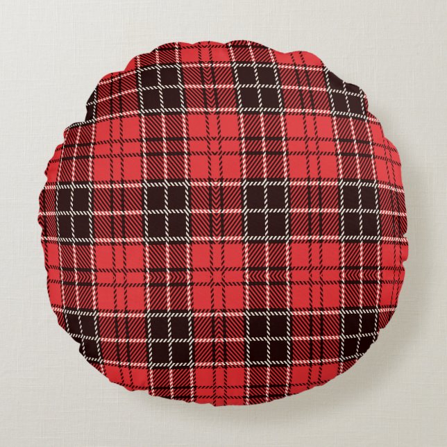 Red Tartan Rond Kussen (Voorkant)