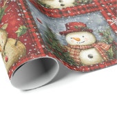 Red Tartan Santa Clause Snowman Rendier Kerstmis Cadeaupapier (Rol Hoek)