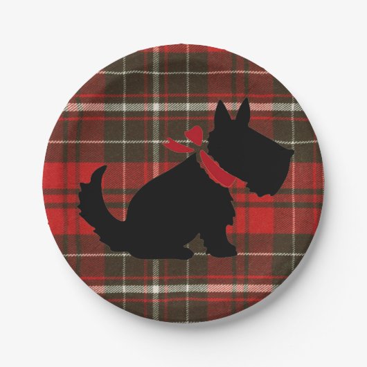 Red Tartan Scotty Dog Cute Traditional Papieren Bordje (Voorkant)