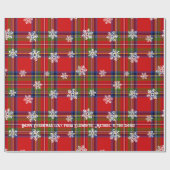 Red Tartan Snowflake Personalized Christmas Cadeaupapier (Vlak)