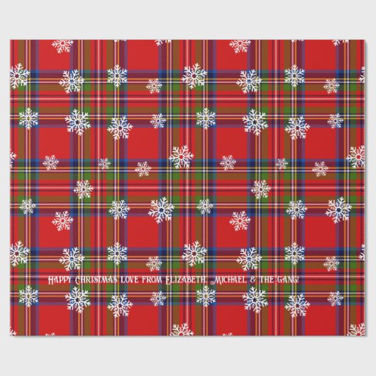 Red Tartan Snowflake Personalized Christmas Cadeaupapier (Vlak)