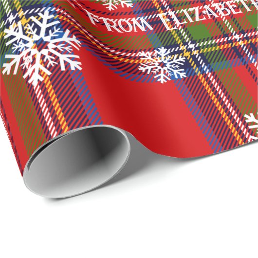 Red Tartan Snowflake Personalized Christmas Cadeaupapier (Rol Hoek)