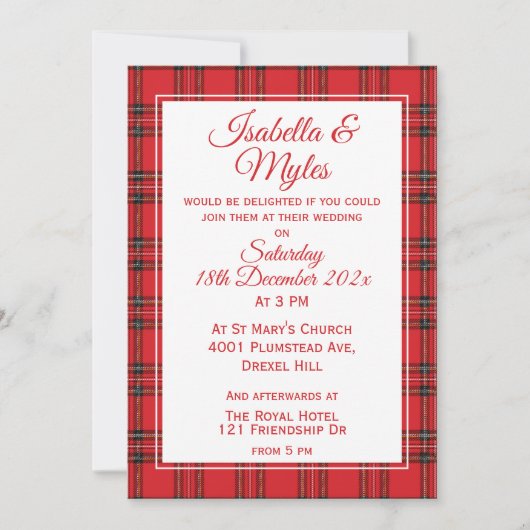 Red Tartan Wedding Kaart (Voorkant)