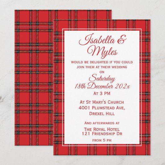Red Tartan Wedding Kaart (Voorkant / Achterkant)