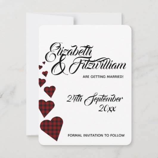 Red Tartan Wedding Save the Date Kaart (Achterkant)