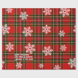 Red Tartan White Snowflake Personalized Christmas Cadeaupapier