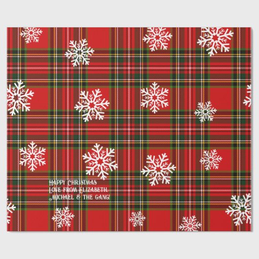 Red Tartan White Snowflake Personalized Christmas Cadeaupapier (Vlak)
