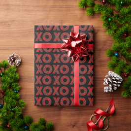 Red Tartan XOXO grafische patroon op zwart Cadeaupapier