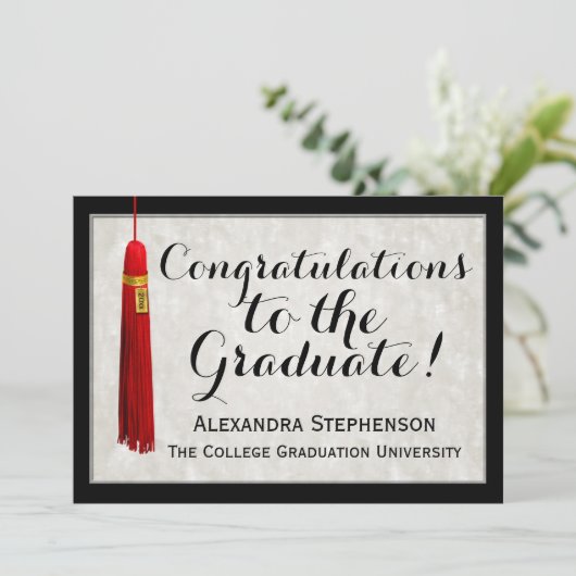 Red Tassel Gefeliciteerd Afstuderen Afstuderen Kaart (Staand voorkant)