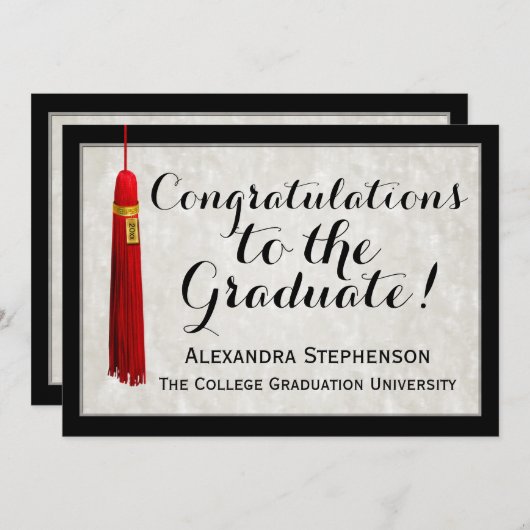 Red Tassel Gefeliciteerd Afstuderen Afstuderen Kaart (Voorkant / Achterkant)