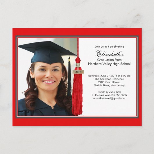 Red Tassel Photo Graduation Party Invitation 2012 Uitnodiging Briefkaart (Voorkant)