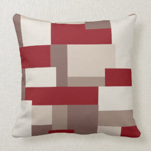 Red/Taupe/Beige Reversible Patchwork Pillow Kussen