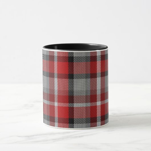 Red Taupe Grey Black Grote Tartan Pset Mok (Midden)
