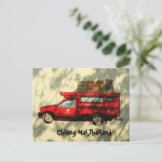 Red Taxi in Chiang Mai Briefkaart (Staand voorkant)