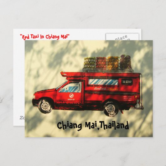 Red Taxi in Chiang Mai Briefkaart (Voorkant / Achterkant)