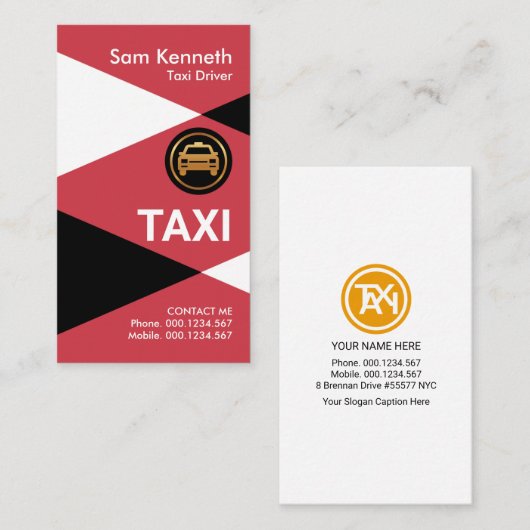 Red Taxi Triangles Taxi Transport Driver Visitekaartje (Voorkant / Achterkant)