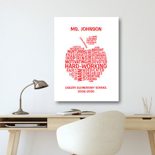 Red Teacher Appreciation Typography Canvas Afdruk