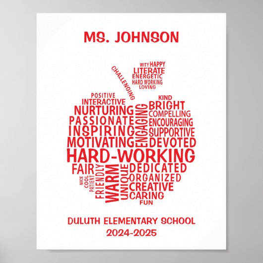 Red Teacher Appreciation Typography Poster (Voorkant)