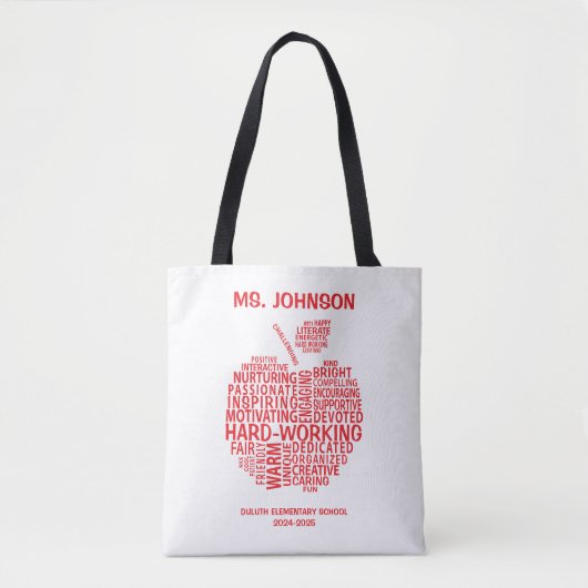 Red Teacher Appreciation Typography Tote Bag (Voorkant)