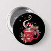 Red Teacup Cinnamon Sticks Poinsettias, Gold Stars Ronde Button 7,6 Cm (Voorkant /achterkant)