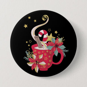 Red Teacup Cinnamon Sticks Poinsettias, Gold Stars Ronde Button 7,6 Cm