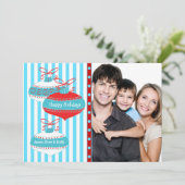 Red Teal Blue Photo Christmas Card Feestdagenkaart (Staand voorkant)