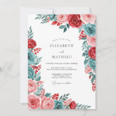 Red Teal Gracious Botanical Wedding Kaart (Voorkant)