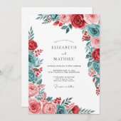 Red Teal Gracious Botanical Wedding Kaart (Voorkant / Achterkant)