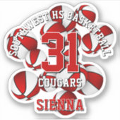 Red Team Kleuren Basketballen Cluster W kinder naa Sticker (Voorkant)