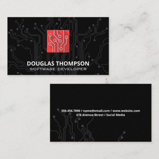 Red Tech Circuit Logo Visitekaartje (Voorkant / Achterkant)