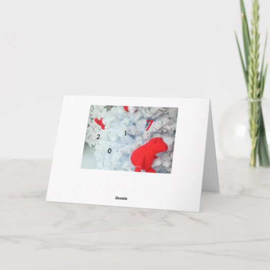 Red Teddy Bear in kerstboom 2017 Feestdagen Kaart (Achterkant)