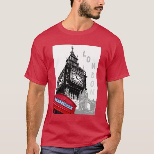 Red Telephone Box London Big Ben Clock Tower T-shirt (Voorkant)
