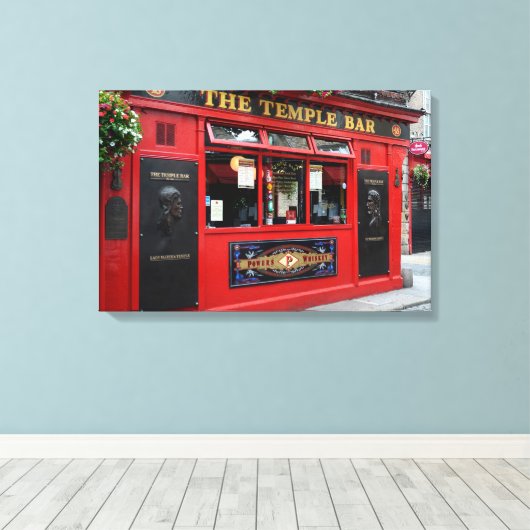 Red Temple Bar pub in Dublin canvas Afdruk (Insitu (Houten vloer))
