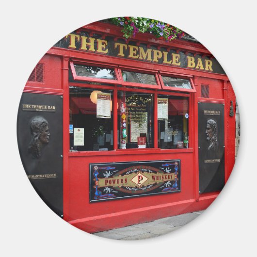 Red Temple Bar pub in Dublin ronde magneet (Voorkant)